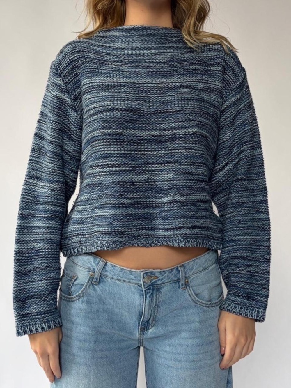 Vintage Sweater Boxy Blue Knit Large